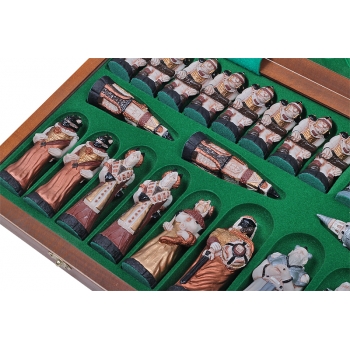 FANTASY (pieces painted stone, intarsia, , insert tray, wooden chess case)